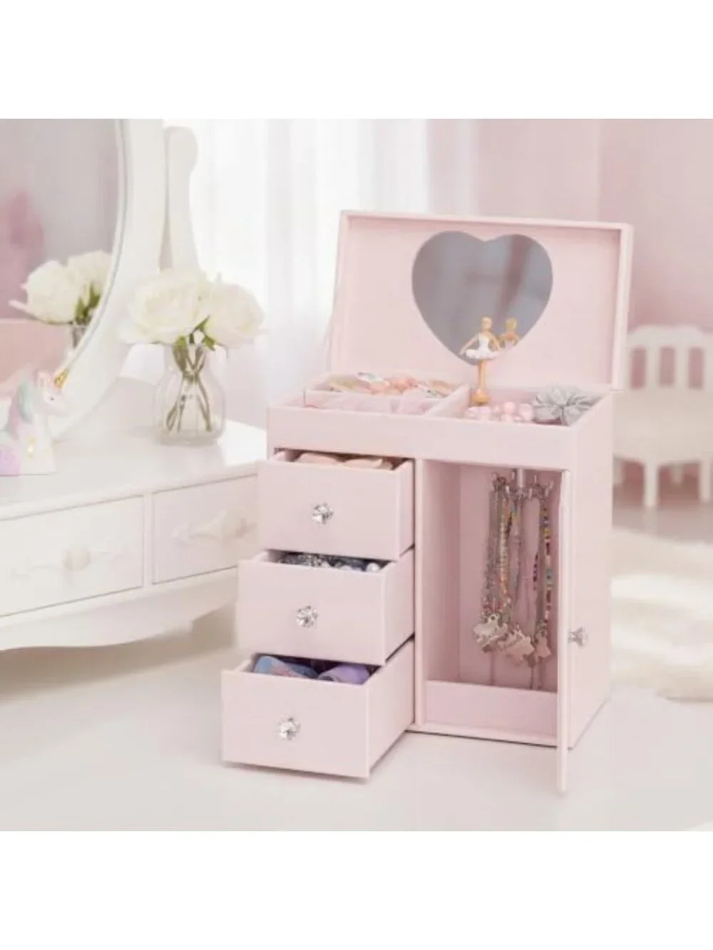 Charming Pink Musical Jewelry Box, Upright Design, Perfect Gift for Girls